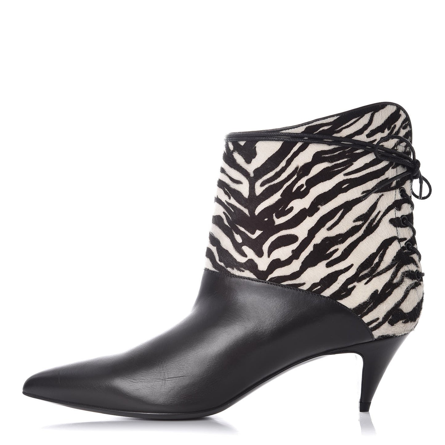 Calfskin Pony Hair Zebra Print Booties 38.5 Black
