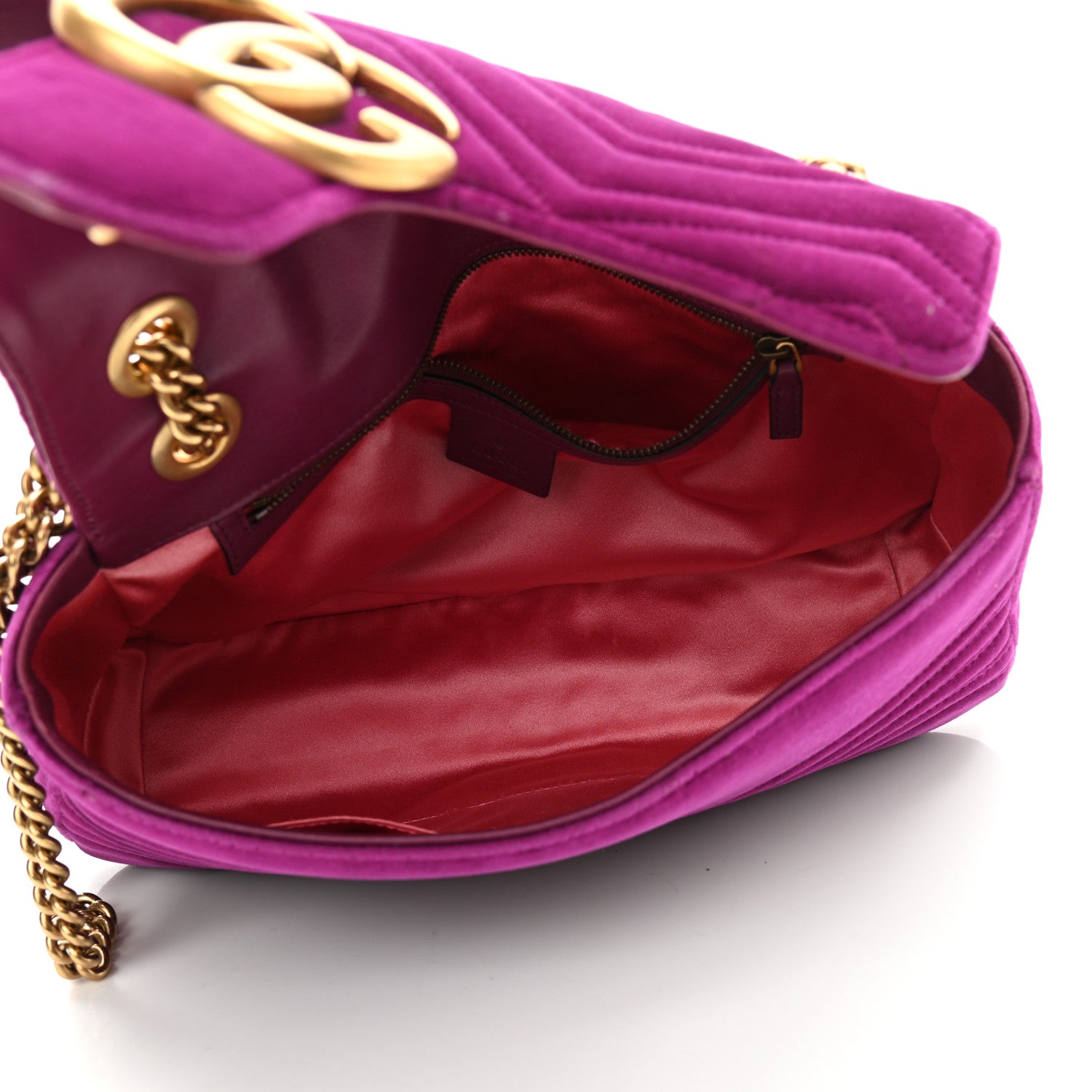 Gucci Velvet Matelasse Medium GG Marmont Shoulder Bag Fuchsia Violet Cyclamen 5 of 13
