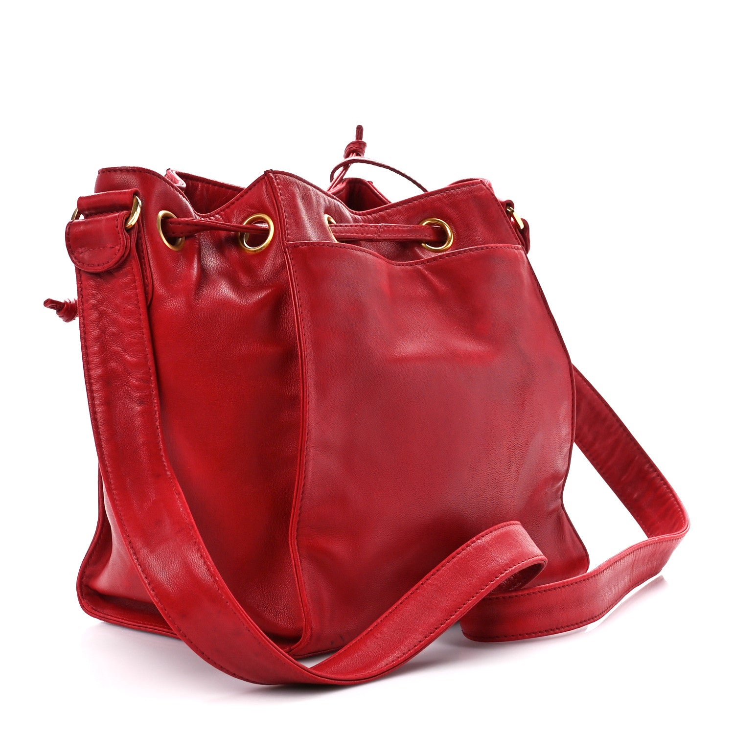 Chanel Lambskin CC Drawstring Bucket Bag Red 4 of 16