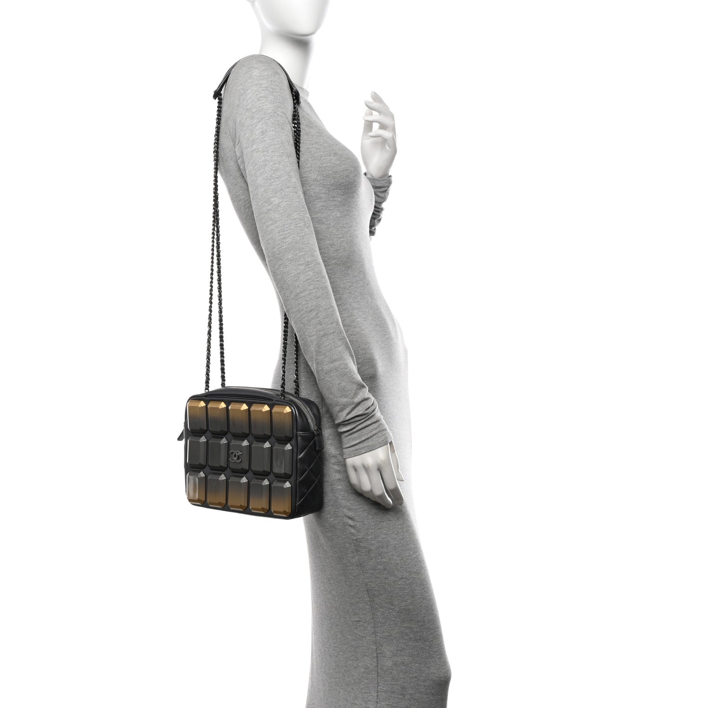 Metallic Lambskin Plexiglass Evening Art Camera Case Silver