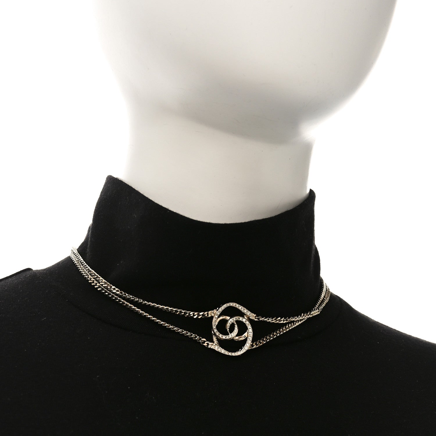 Chanel Crystal CC Oval Necklace Gold 2 of 5