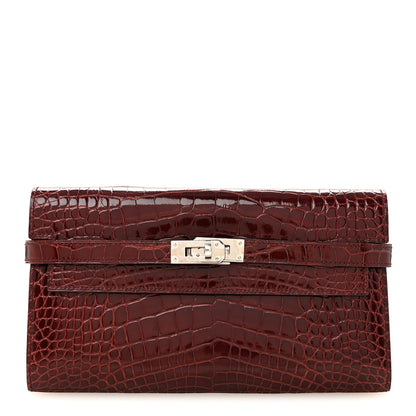 Hermes Shiny Alligator Kelly Longue Wallet Bourgogne 1 of 9