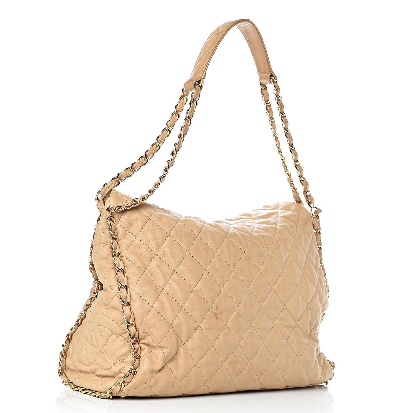 Calfskin Quilted Large Chain Me Hobo Beige