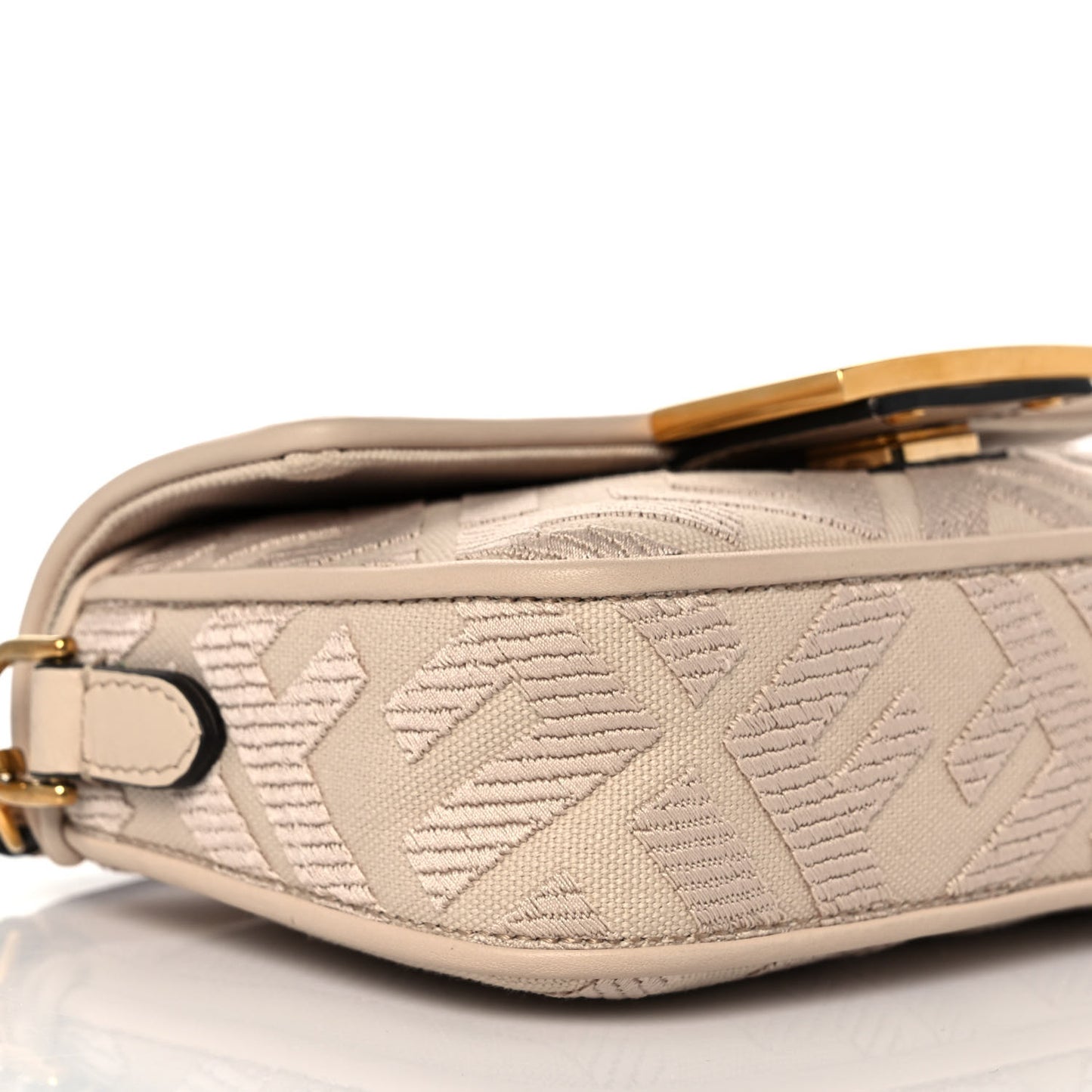 Canvas Vitello King Bi-Color Strap FF Embroidered Mini Baguette Poudre