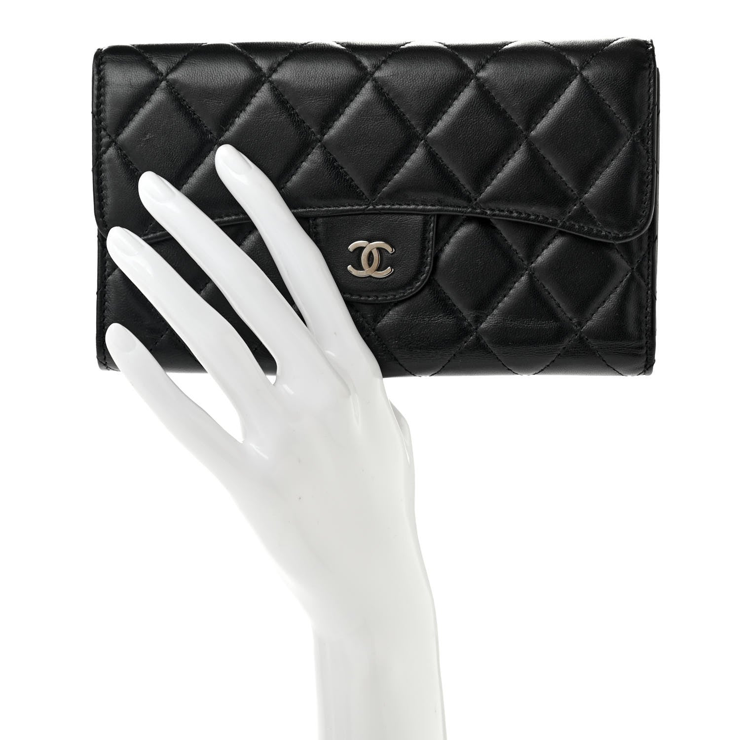 Chanel Lambskin Quilted Large Gusset Flap Wallet Black 2 of 7