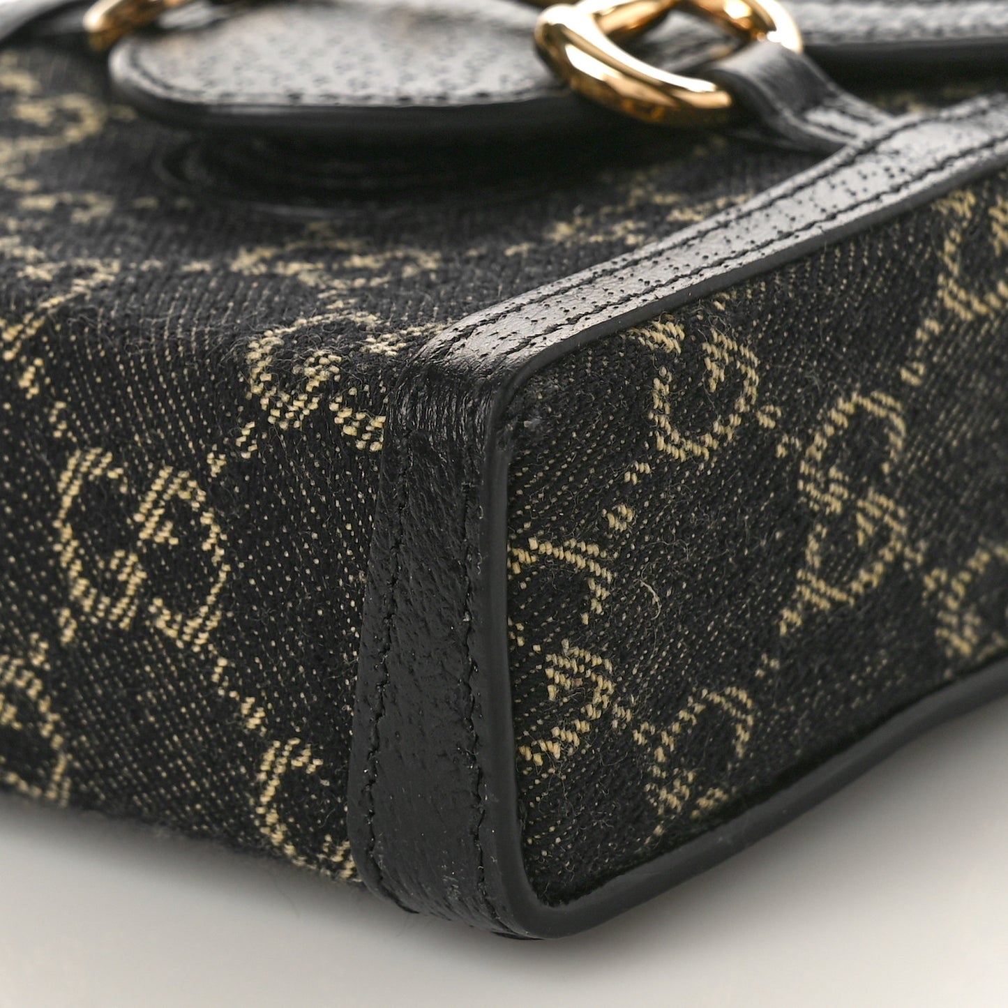 Jacquard Black Denim GG Monogram Textured Dollar Calfskin Mini Horsebit 1955 Crossbody Bag Black Ivory