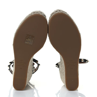 Valentino Garavani Grained Calfskin Rockstud Ankle Wrap Espadrille 15/85mm Wedges 35 Black Light Cuir 5 of 7