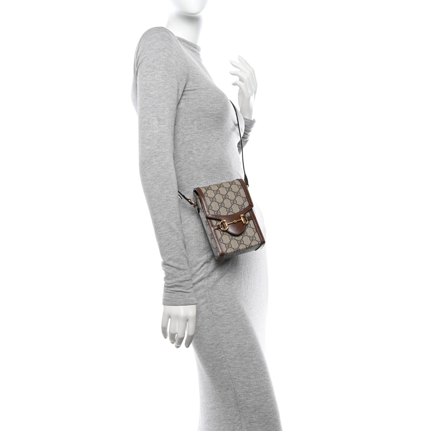 Gucci GG Supreme Monogram Mini Horsebit 1955 Crossbody Bag Beige Brown Sugar 2 of 13