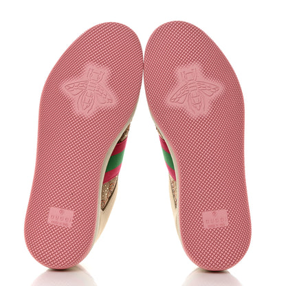 Gucci Calfskin GG Supreme Crystals Web Screener Sneakers 36 Beige Ebony Wild Rose 5 of 8