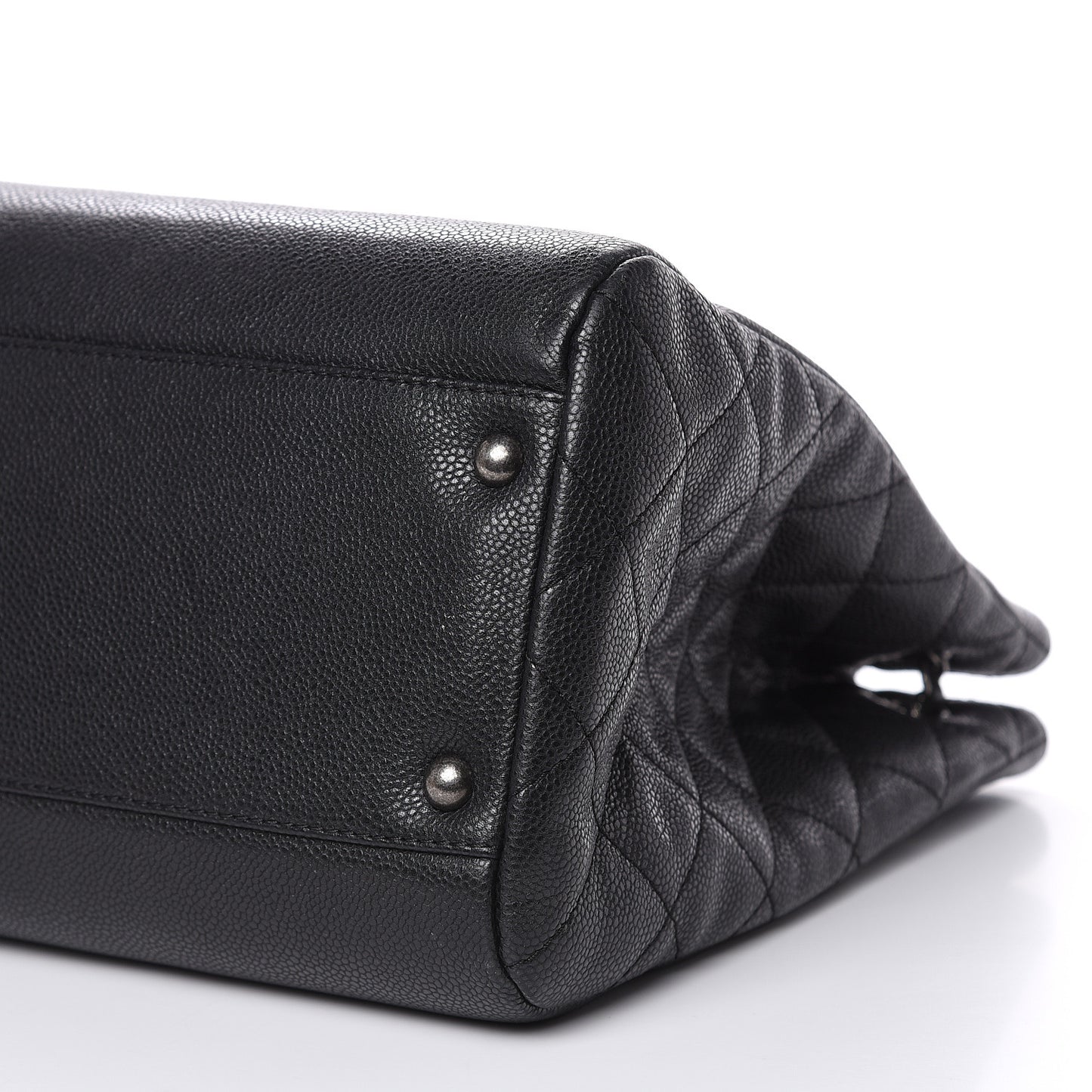 Metallic Grained Calfskin Woven Chain Large Shopping Bag Black