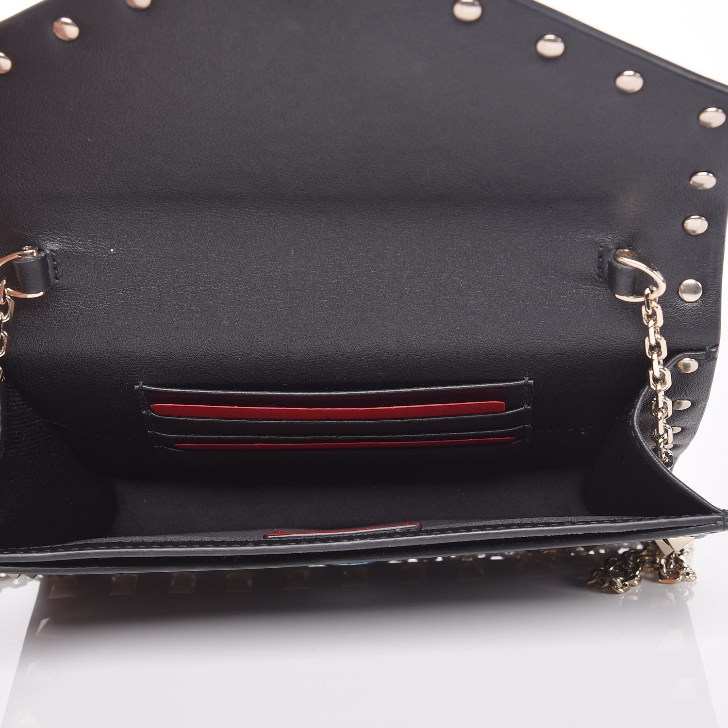 Valentino Garavani Vitello Rockstud Envelope Wallet on Chain Black 5 of 8