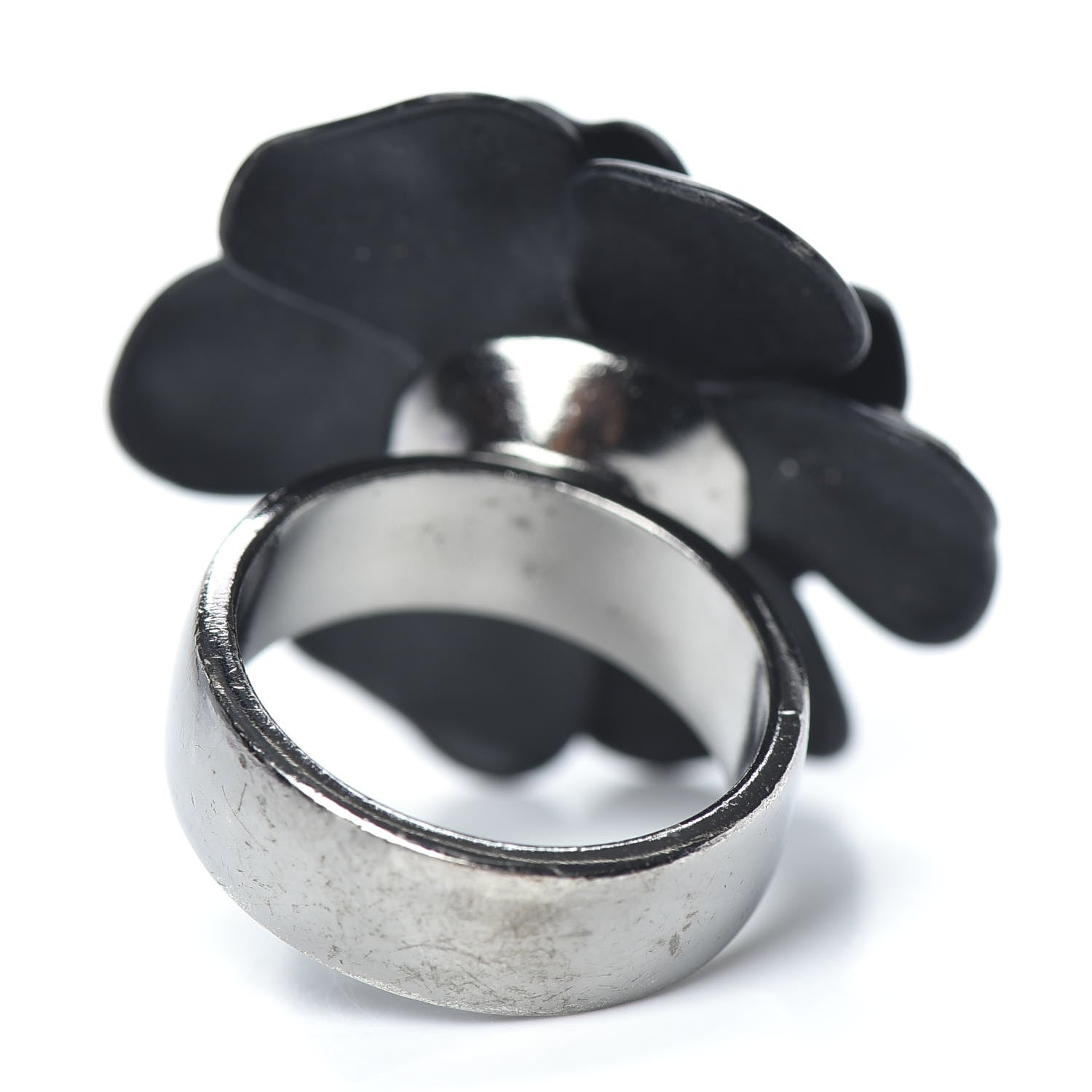 Chanel Ruthenium Enamel CC Camellia Ring 6.75 Black 4 of 5