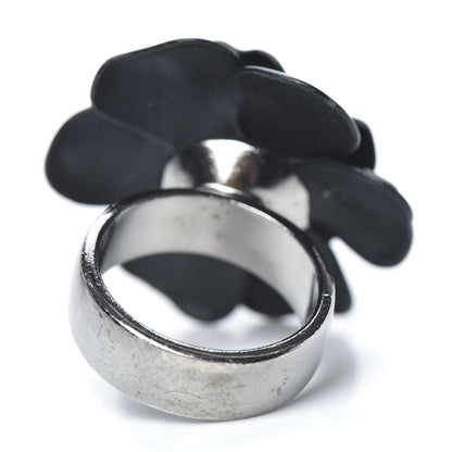 Chanel Ruthenium Enamel CC Camellia Ring 6.75 Black 4 of 5