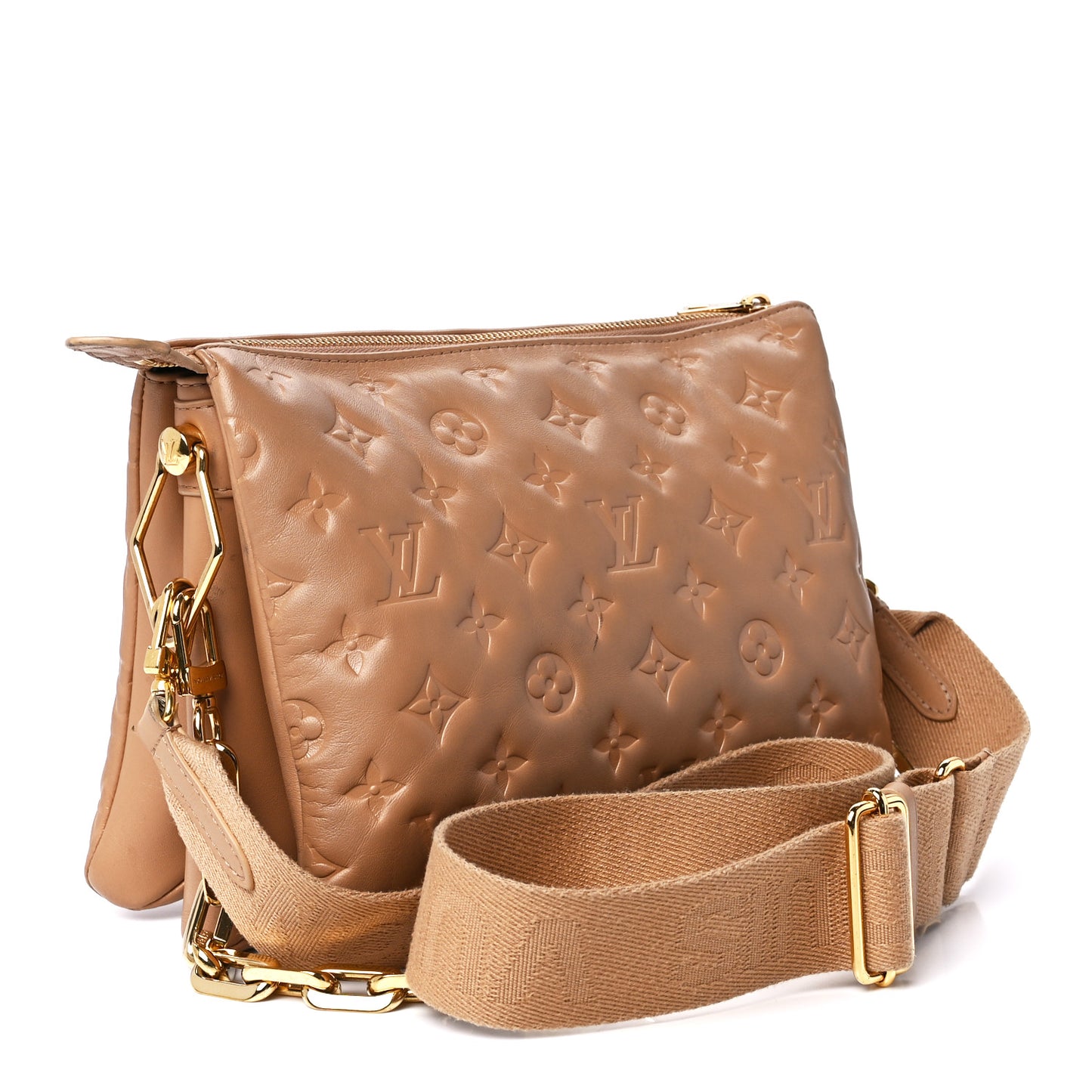 Lambskin Embossed Monogram Coussin PM Camel