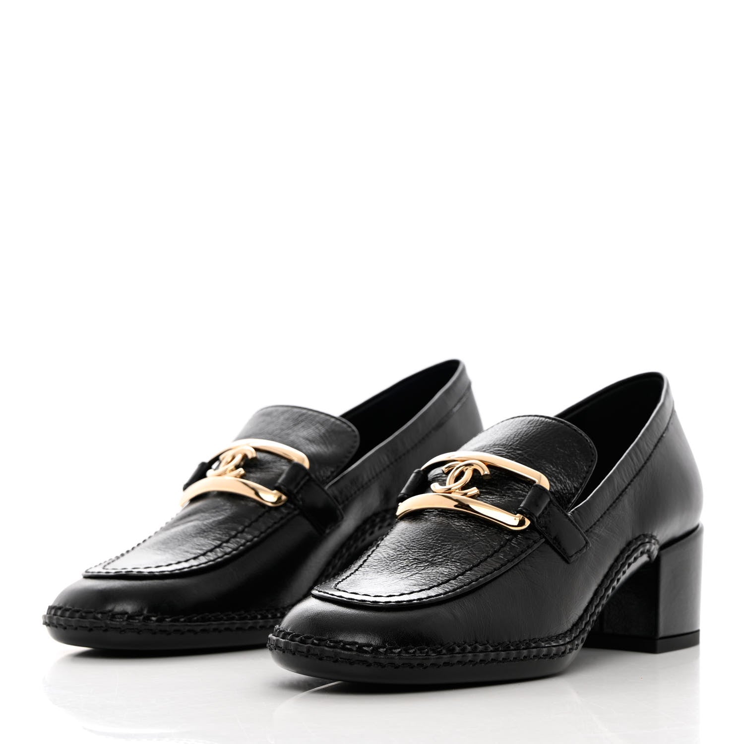 Chanel Shiny Calfskin Metal CC Loafers 37 Black 3 of 9