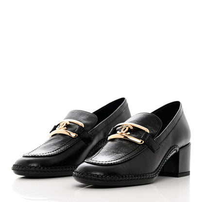 Chanel Shiny Calfskin Metal CC Loafers 37 Black 3 of 9