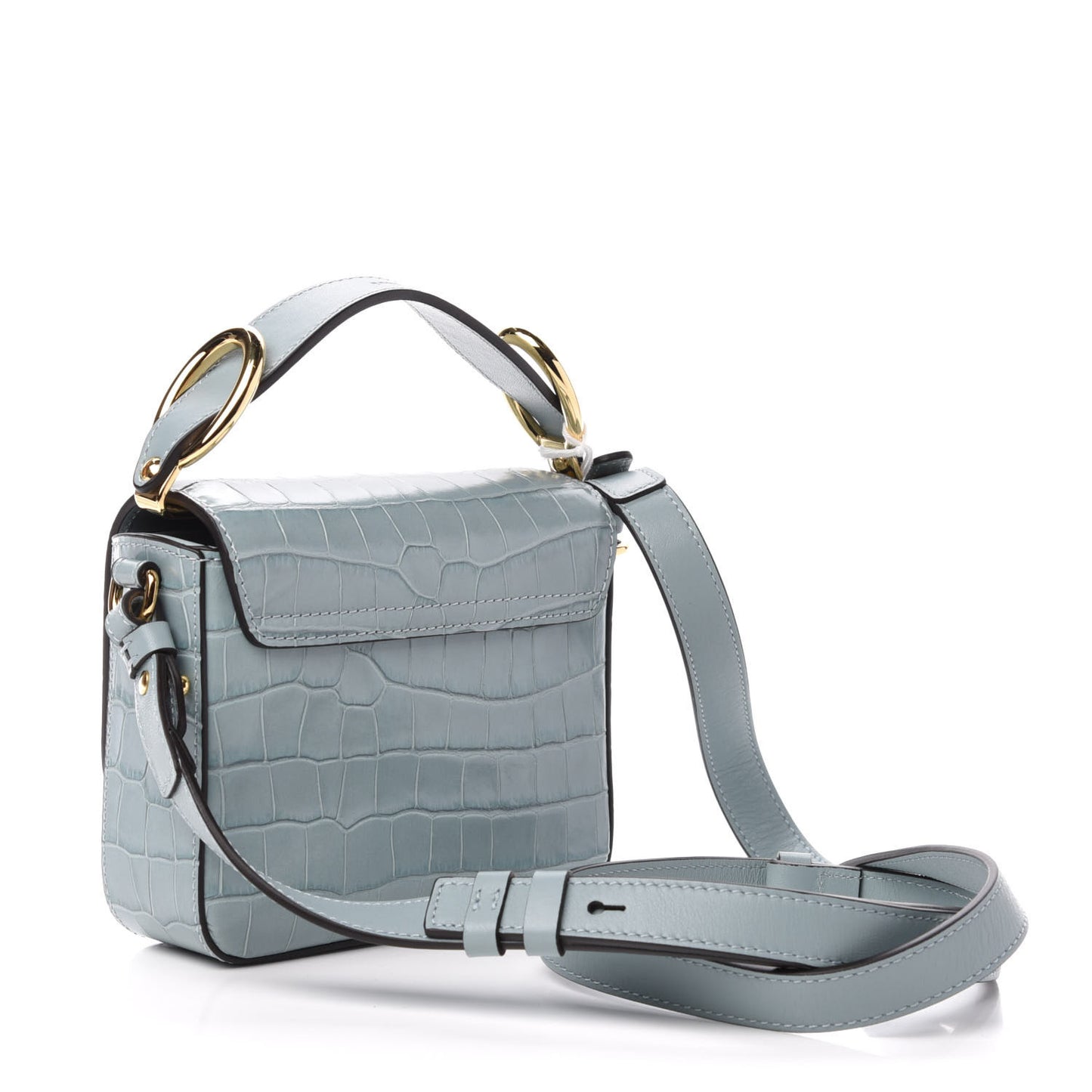 Calfskin Crocodile Embossed Mini C Double Carry Faded Blue