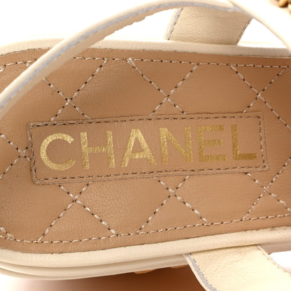 Chanel Lambskin Chain Platform Sandals 41 White 8 of 13