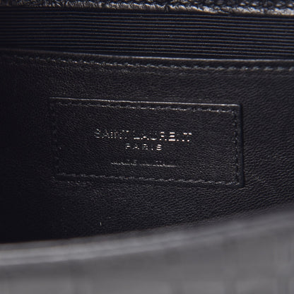 Saint Laurent Calfskin Crocodile Embossed Medium Classic Monogram Kate Double Handle Satchel Black 6 of 7