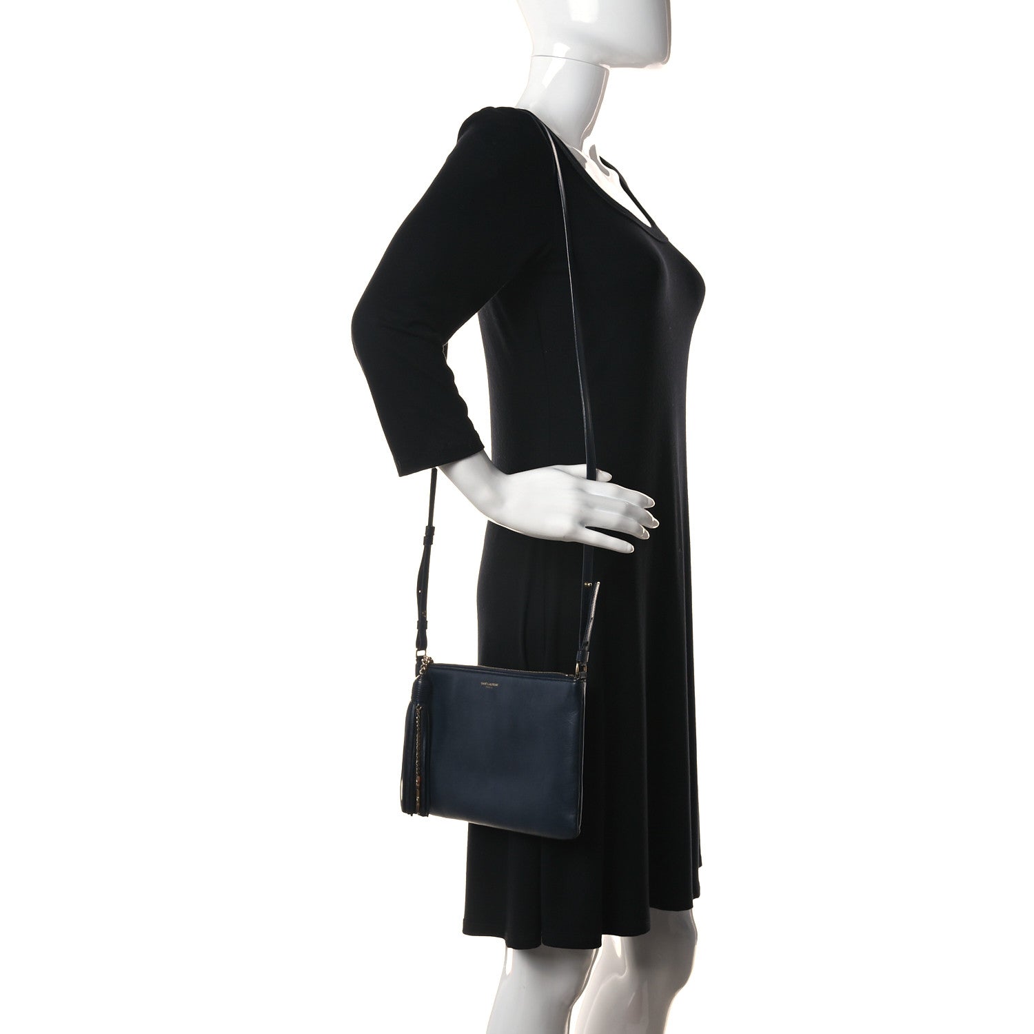 Saint Laurent Calfskin Teen Monogram Crossbody Bag Blue 2 of 12