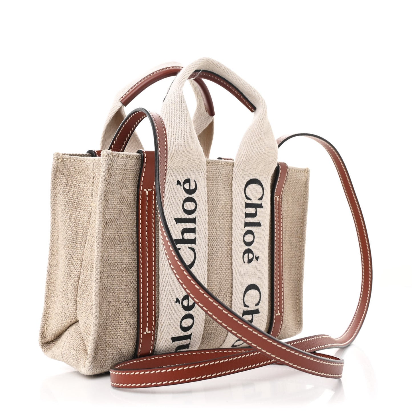 Cotton Calfskin Mini Woody Ribbon Tote White Brown