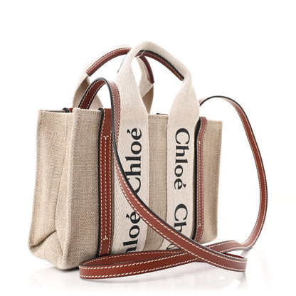 Chloe Cotton Calfskin Mini Woody Ribbon Tote White Brown 3 of 10