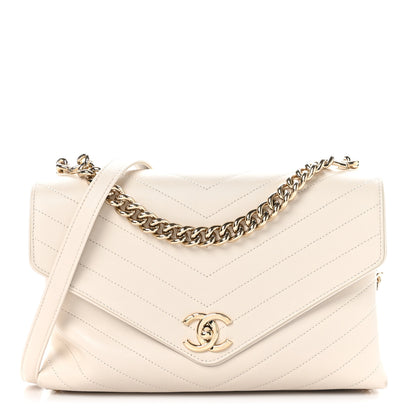 Chanel Calfskin Chevron Stitched Medium Coco Flap Bag White 1 of 10