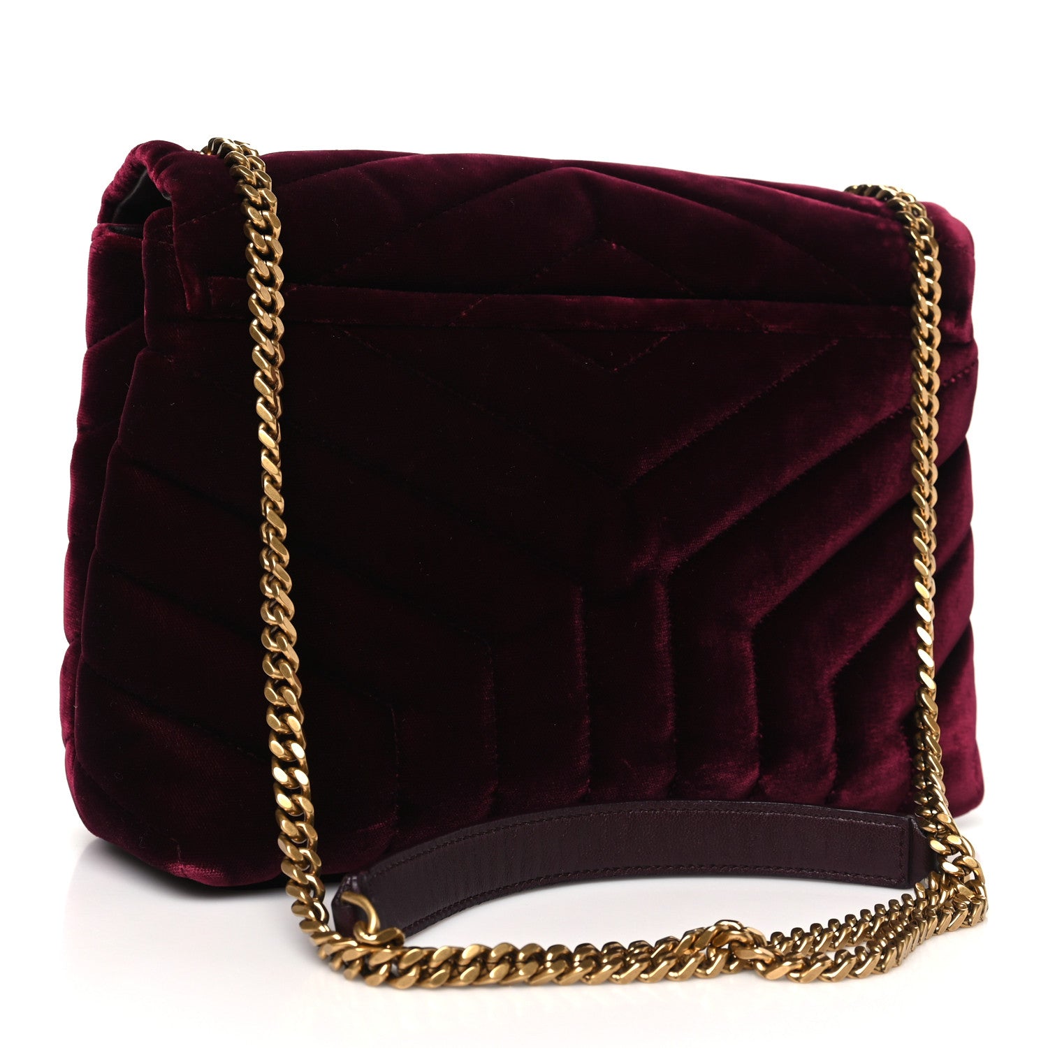 Saint Laurent Velvet Y Quilted Monogram Small Loulou Chain Satchel Burgundy 3 of 10