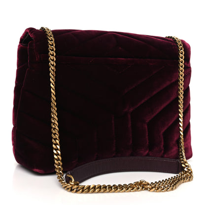 Saint Laurent Velvet Y Quilted Monogram Small Loulou Chain Satchel Burgundy 3 of 10