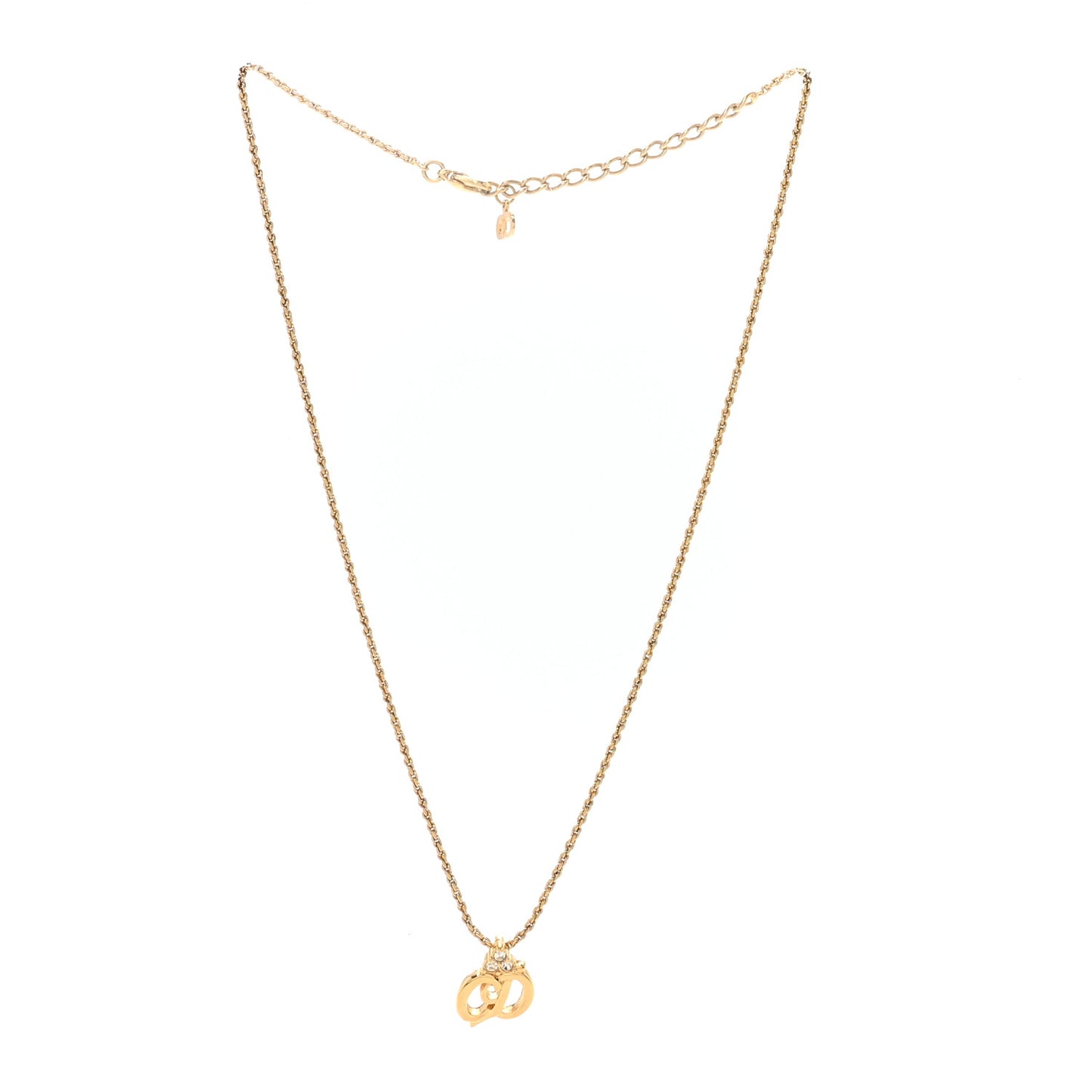 Metal Crystal CD Logo Pendant Necklace Gold