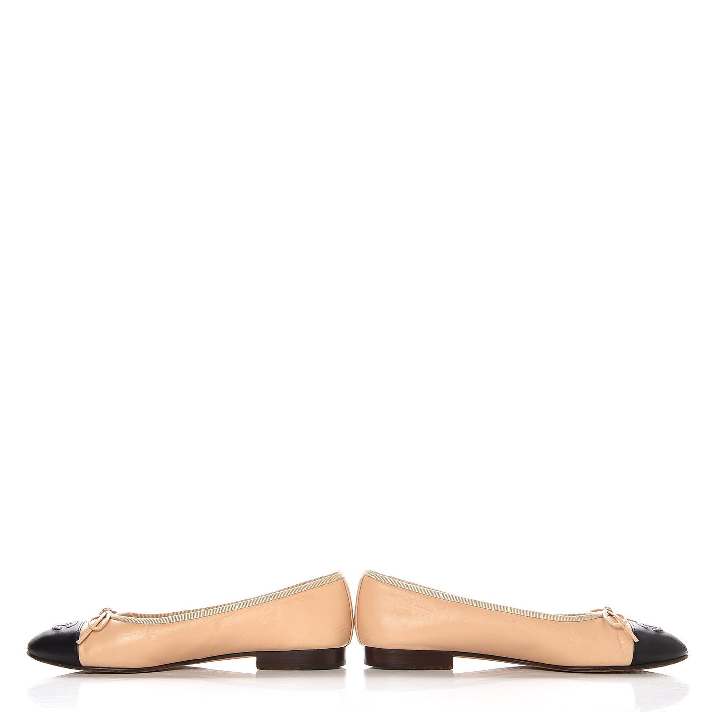 Lambskin Cap Toe Ballerina Ballet Flats 37.5 Beige Black
