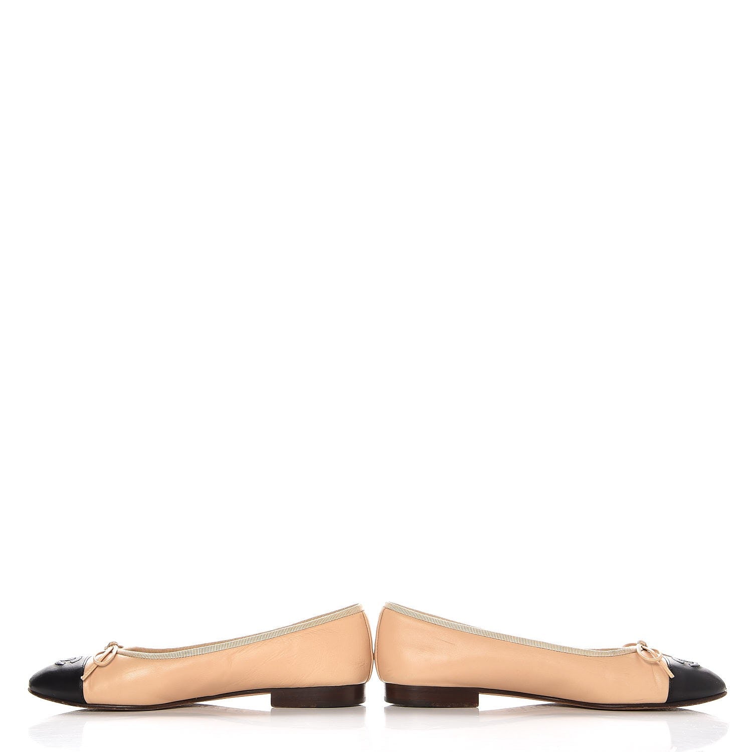 Chanel Lambskin Cap Toe Ballerina Ballet Flats 37.5 Beige Black 8 of 15