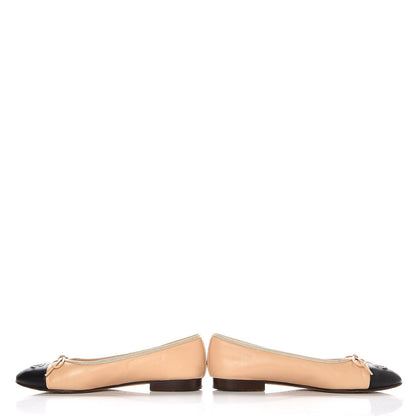 Chanel Lambskin Cap Toe Ballerina Ballet Flats 37.5 Beige Black 8 of 15