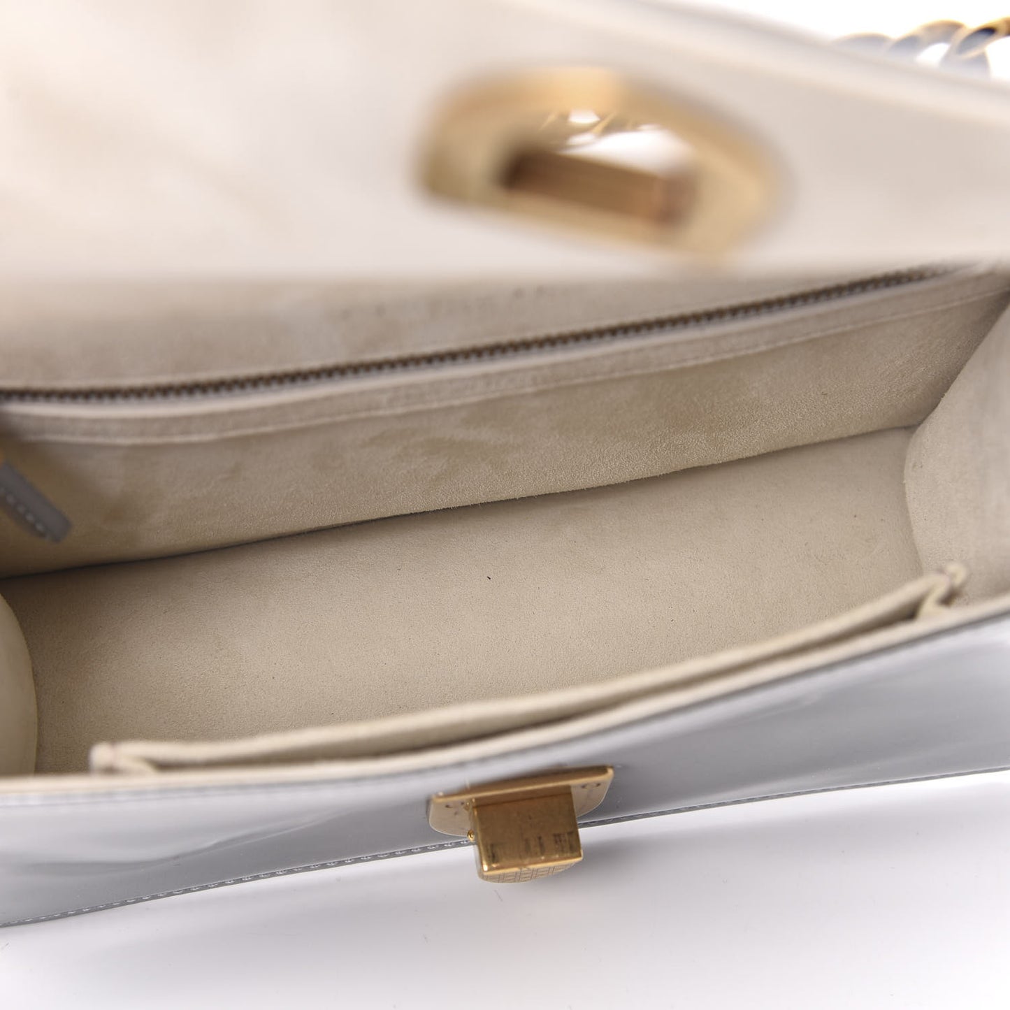 Metallic Patent Studded Small Diorama Flap Bag Silver