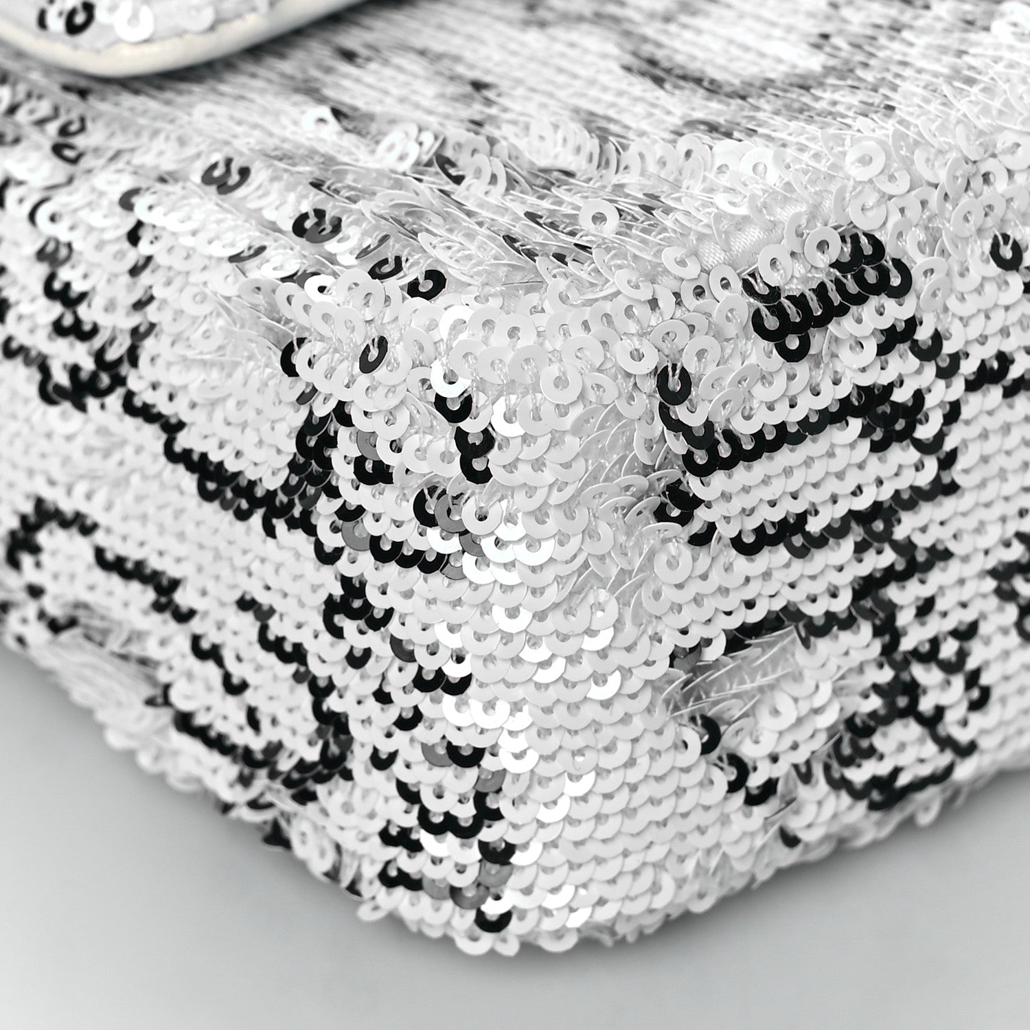 Chanel Sequin Logo Mini Rectangular Flap White Black 8 of 10