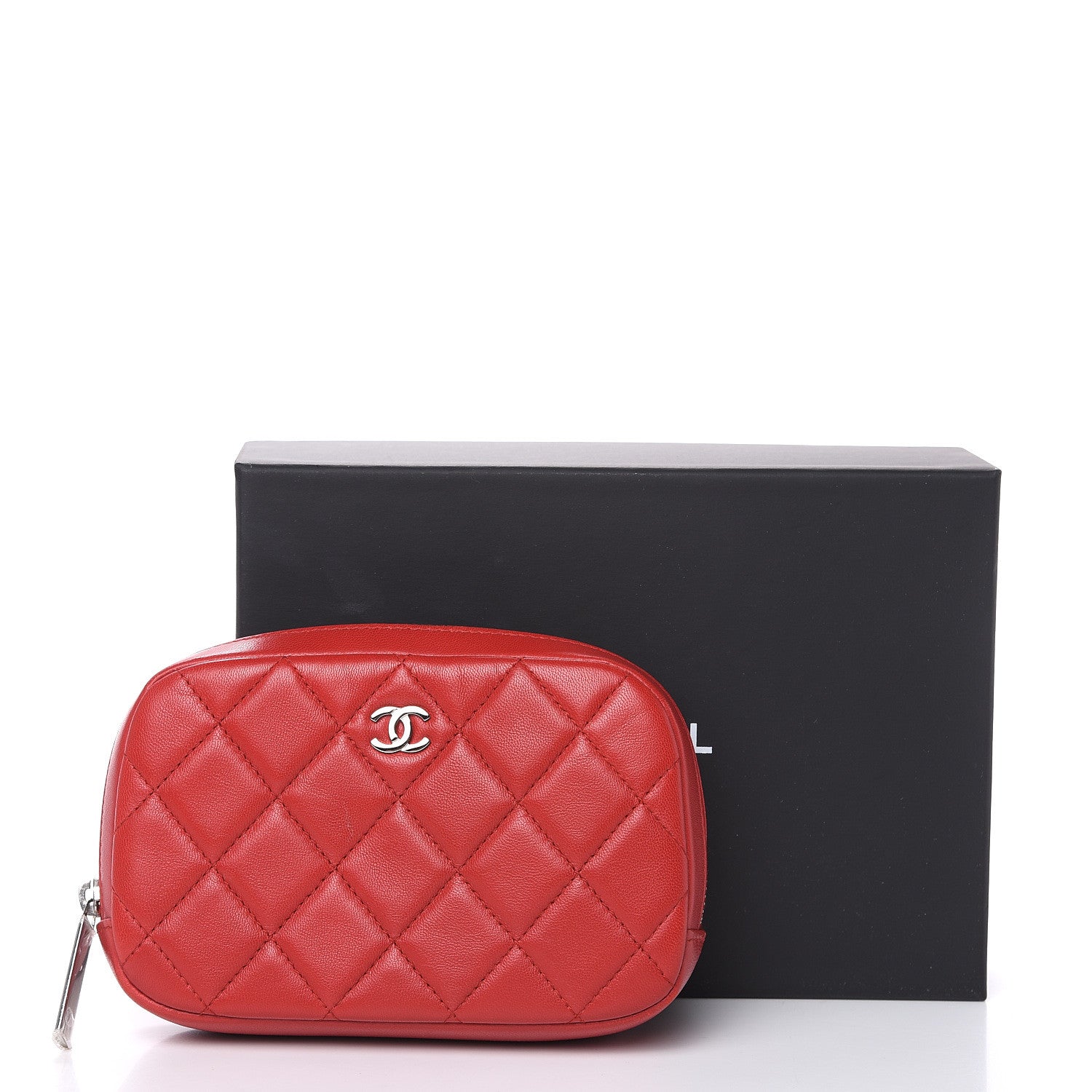 Chanel Lambskin Quilted Small Curvy Pouch Cosmetic Case Dark Red 10 of 10