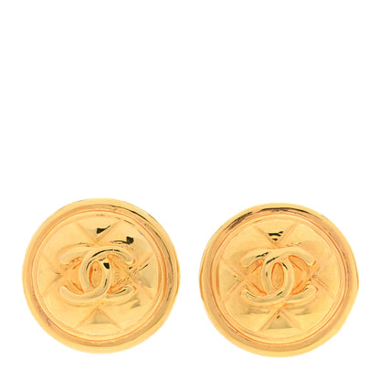 Chanel Metal Quilted CC Round Clip On Earrings Gold 1 of 8
