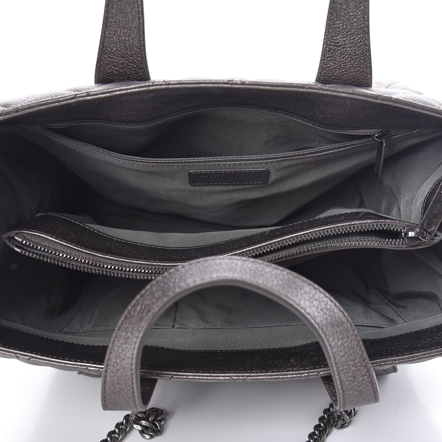 Chanel Metallic Grained Calfskin Quilted Large Casual Pocket Tote Silver 5 of 18