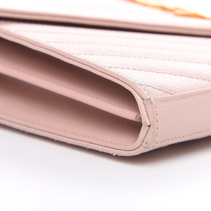 Saint Laurent Grain De Poudre Matelasse Chevron Monogram Chain Wallet Pale Pink 10 of 12