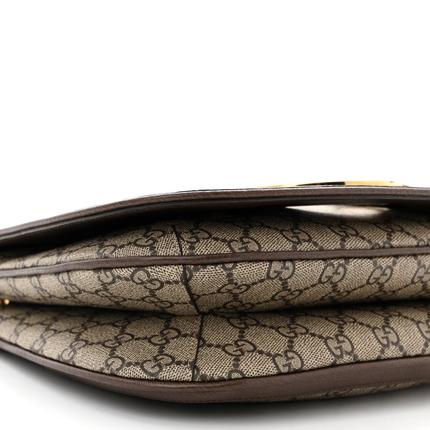 GG Supreme Monogram Textured Dollar Calfskin Web Medium Blondie Top Handle Shoulder Flap Bag Beige Ebony New Acero