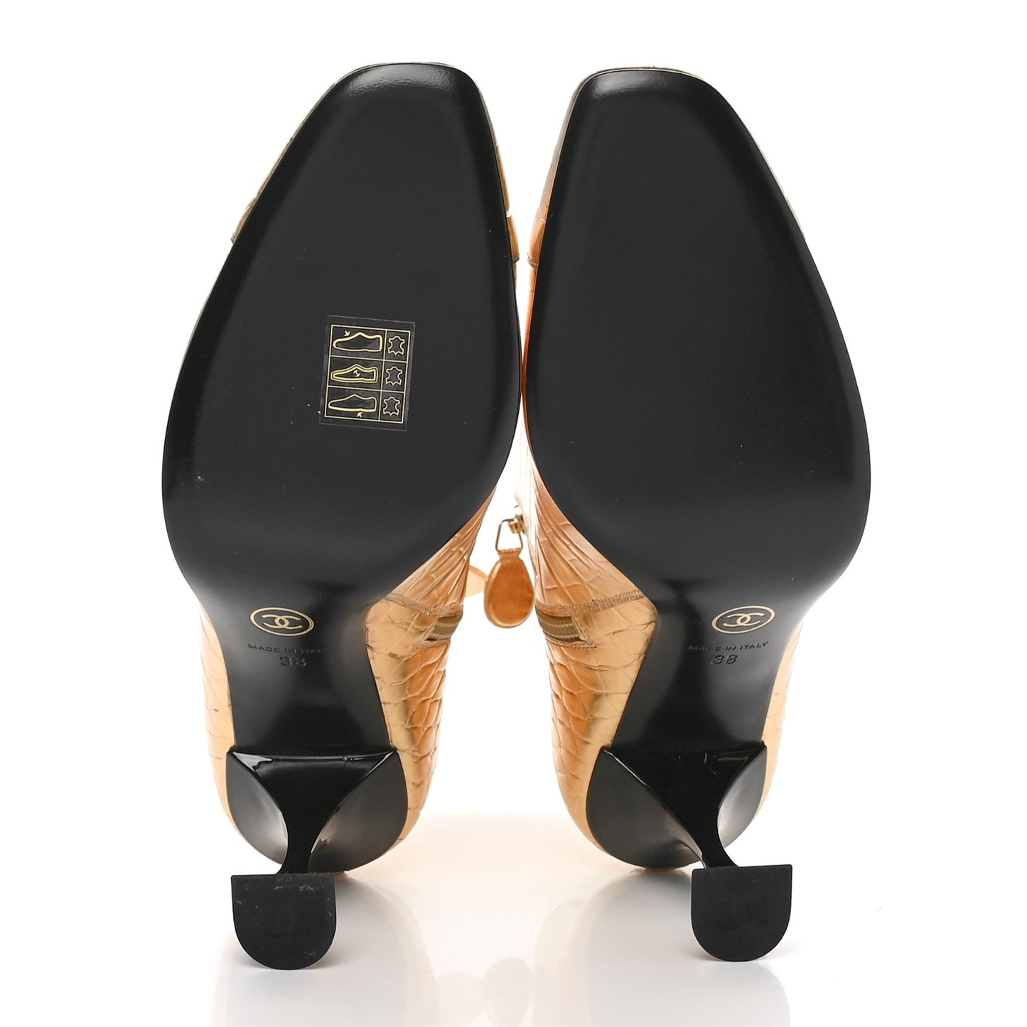 Calfskin Crocodile Embossed Cap Toe Ankle Boots 38 Gold