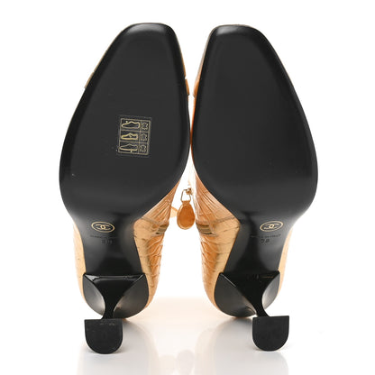Chanel Calfskin Crocodile Embossed Cap Toe Ankle Boots 38 Gold 5 of 9
