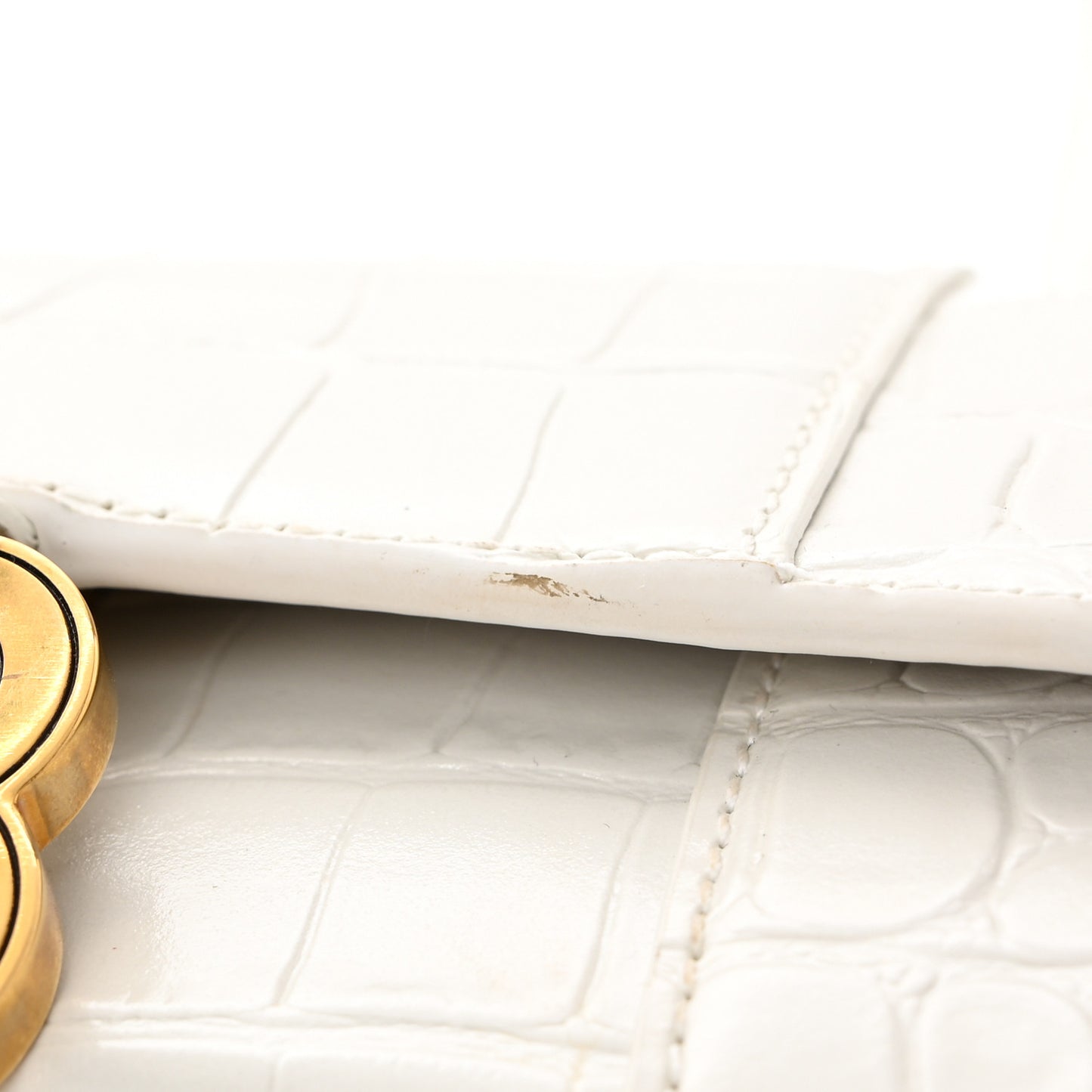 Shiny Calfskin Crocodile Embossed Hourglass Top Handle Bag XS White