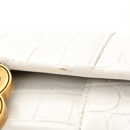 Balenciaga Shiny Calfskin Crocodile Embossed Hourglass Top Handle Bag XS White 10 of 11