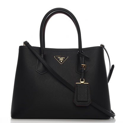 Prada Saffiano Cuir Medium Double Bag Black Fuoco 1 of 9
