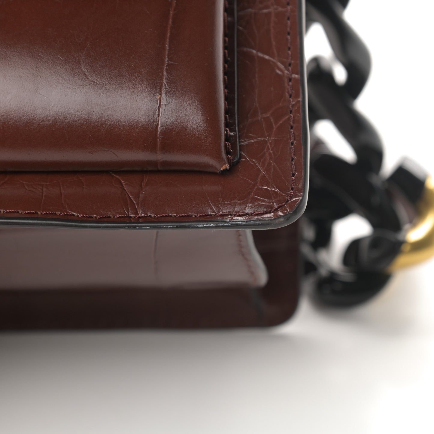 Calfskin Crocodile Embossed Uptown Shoulder Bag Brown