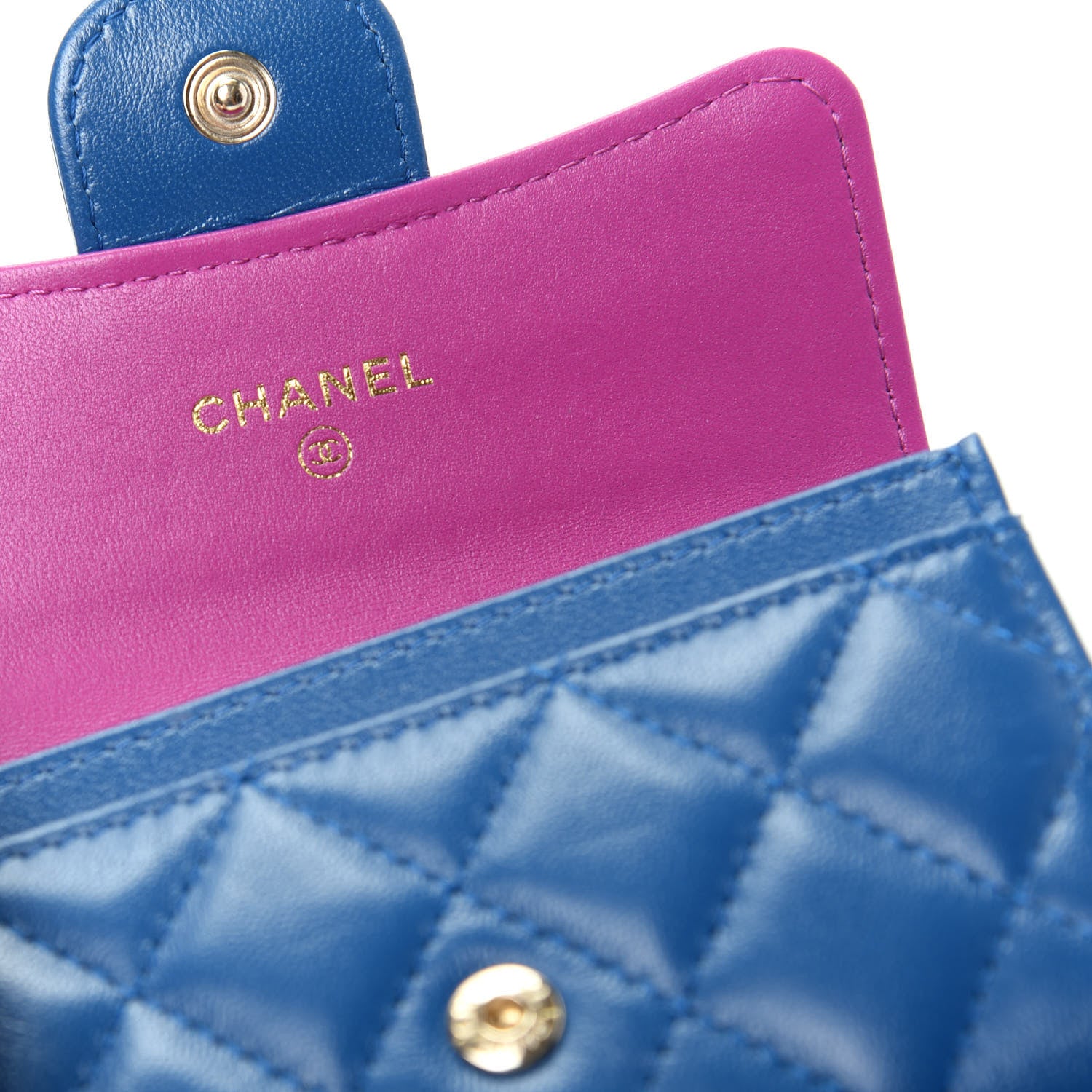 Chanel Lambskin Quilted Flap Card Holder Wallet Blue Pink 6 of 9