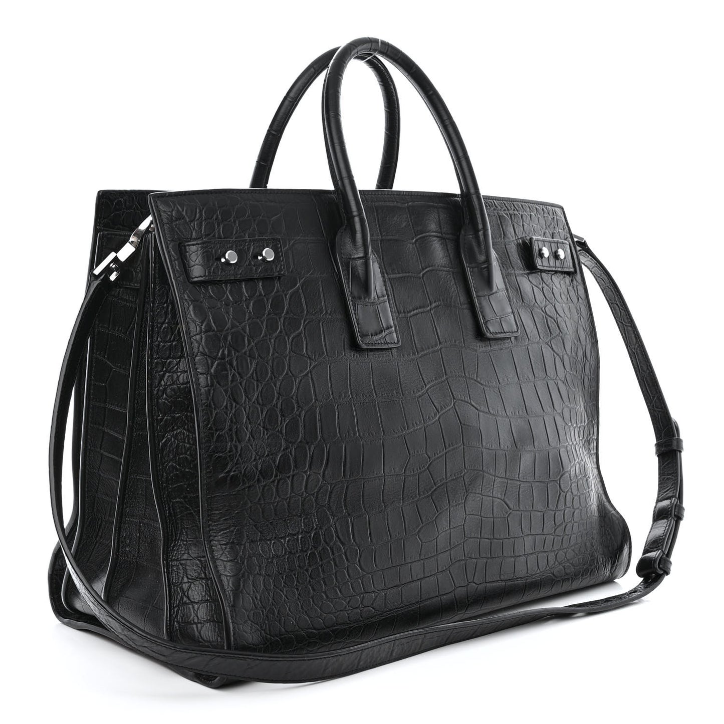 Calfskin Crocodile Embossed Large Souple Sac De Jour Black