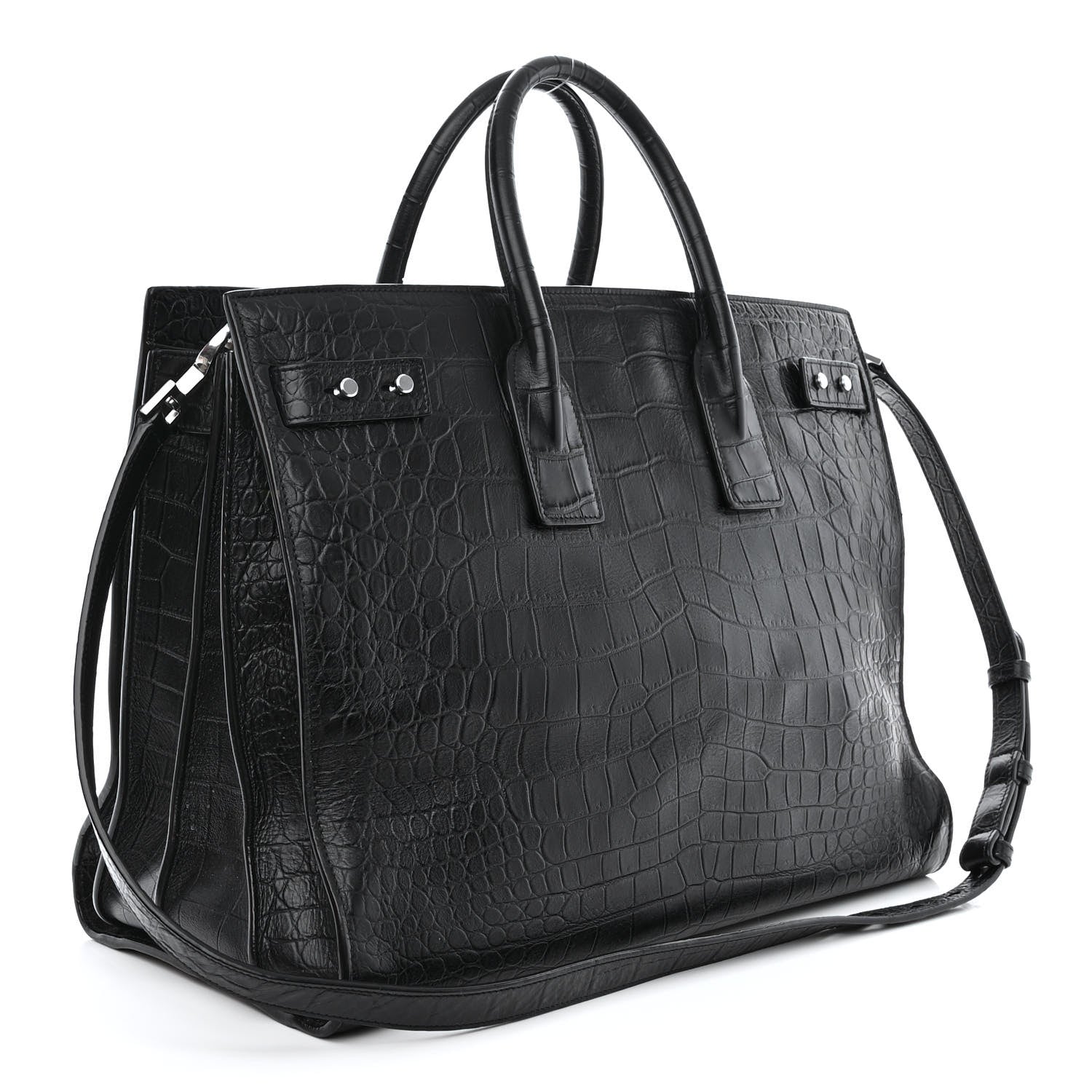Saint Laurent Calfskin Crocodile Embossed Large Souple Sac De Jour Black 3 of 13