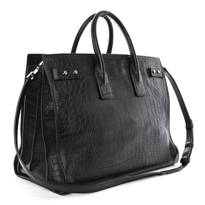 Saint Laurent Calfskin Crocodile Embossed Large Souple Sac De Jour Black 3 of 13
